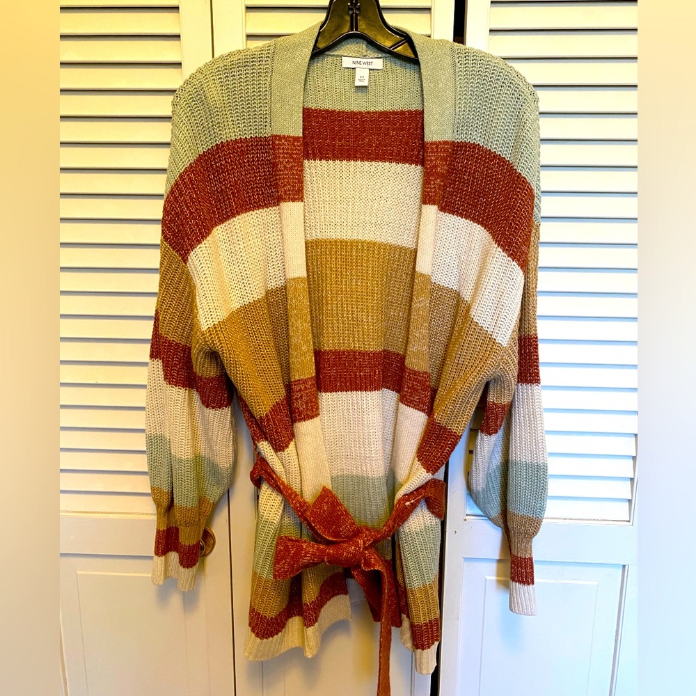 Nine West Striped Oversized Cardigan Sweater